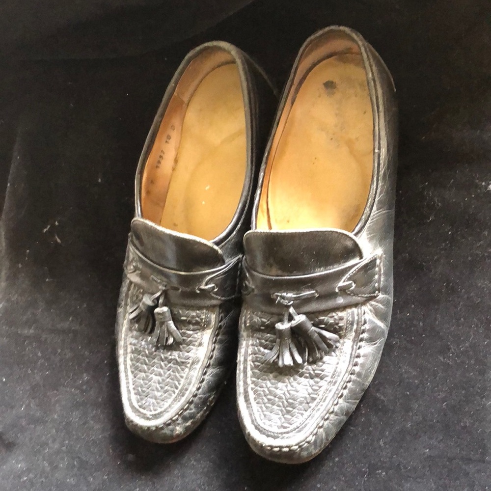 ET Wright black Leather Weave Tassel Loafers Size 10D
